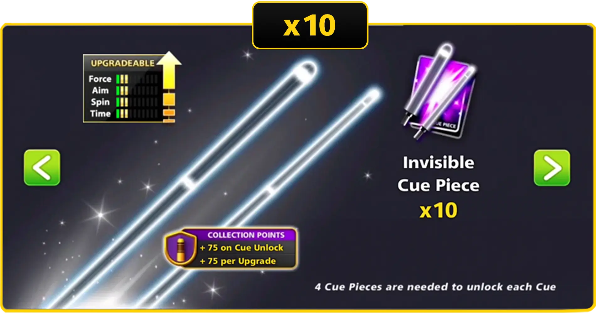 x10 Invisible Cue Pieces | 8 Ball Pool - BlackBird Store