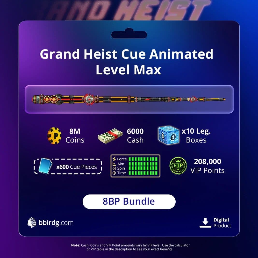 Grand Heist Animated Cue Level Max Bundle | 8 Ball Pool