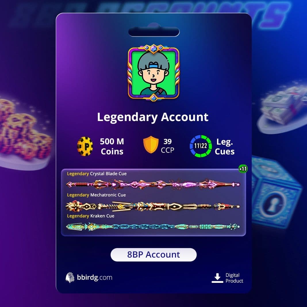 500M Coins | x11 Legendary Cues | 8 Ball Pool Account