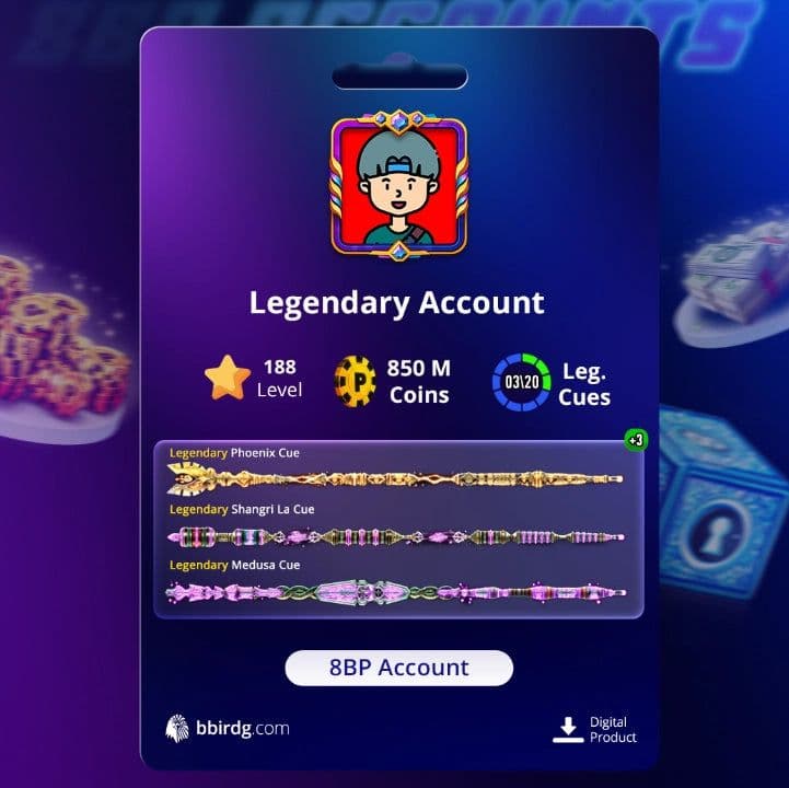 850M Coins | x3 Legendary Cues | 8 Ball Pool Account