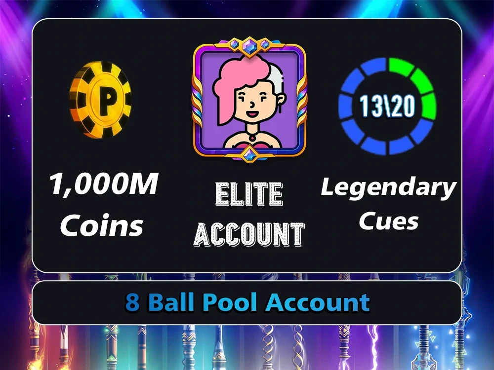 1 Billion Coins, 13 Legendary Cues | Elite Miniclip Account | 8 Ball Pool - BlackBird Store