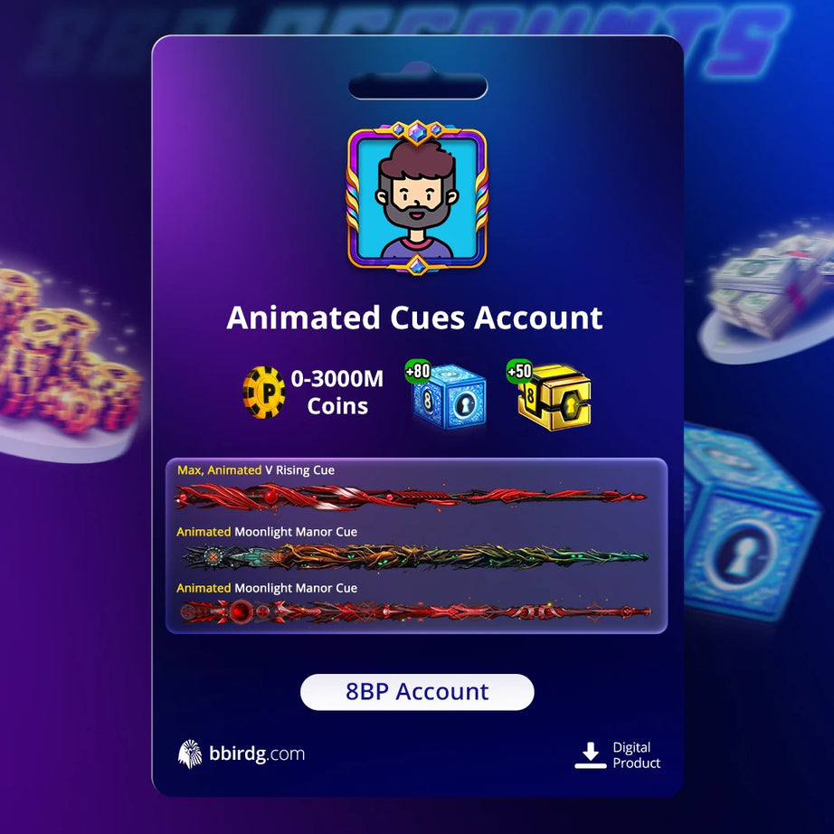 0-3 Billion Coins, 3 Animated, 1 Max Cues, +80 Opened Leg. Box and +50 Champion Box | 8 Ball Pool Account