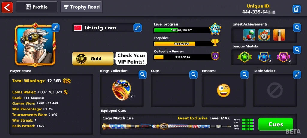 2 Billion Coins, 12 Legendary Cues, 1 Max Cue | Elite Miniclip Account | 8 Ball Pool - BlackBird Store