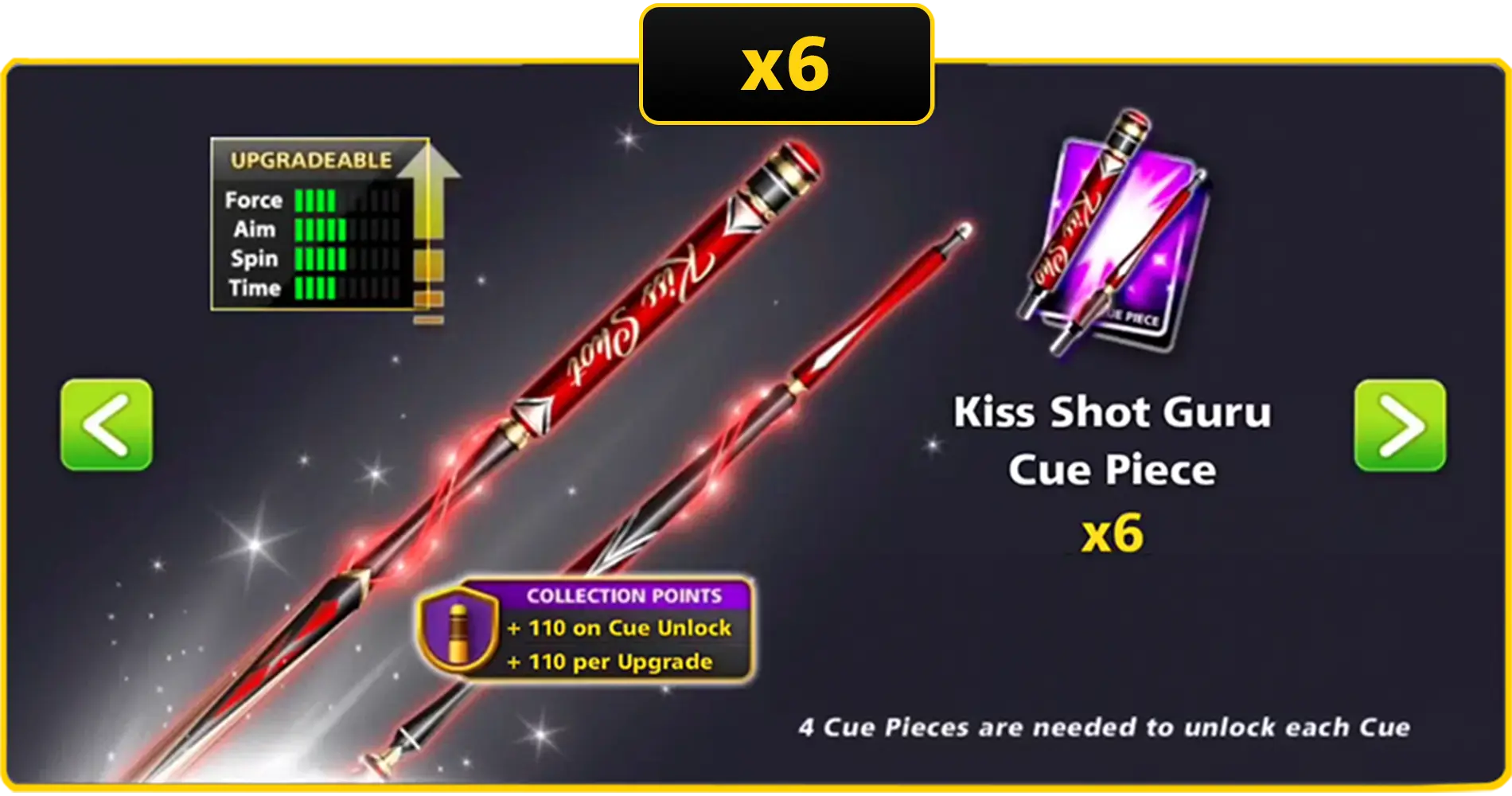 x6 Kiss Shot Guru Cue Pieces | 8 Ball Pool - BlackBird Store