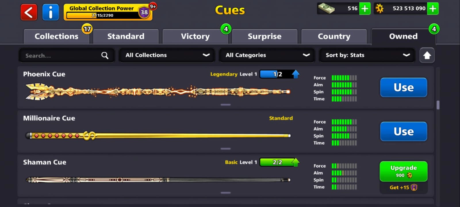 500 مليون كوينز و ٩ عصي أسطورية | حساب 8 Ball Pool