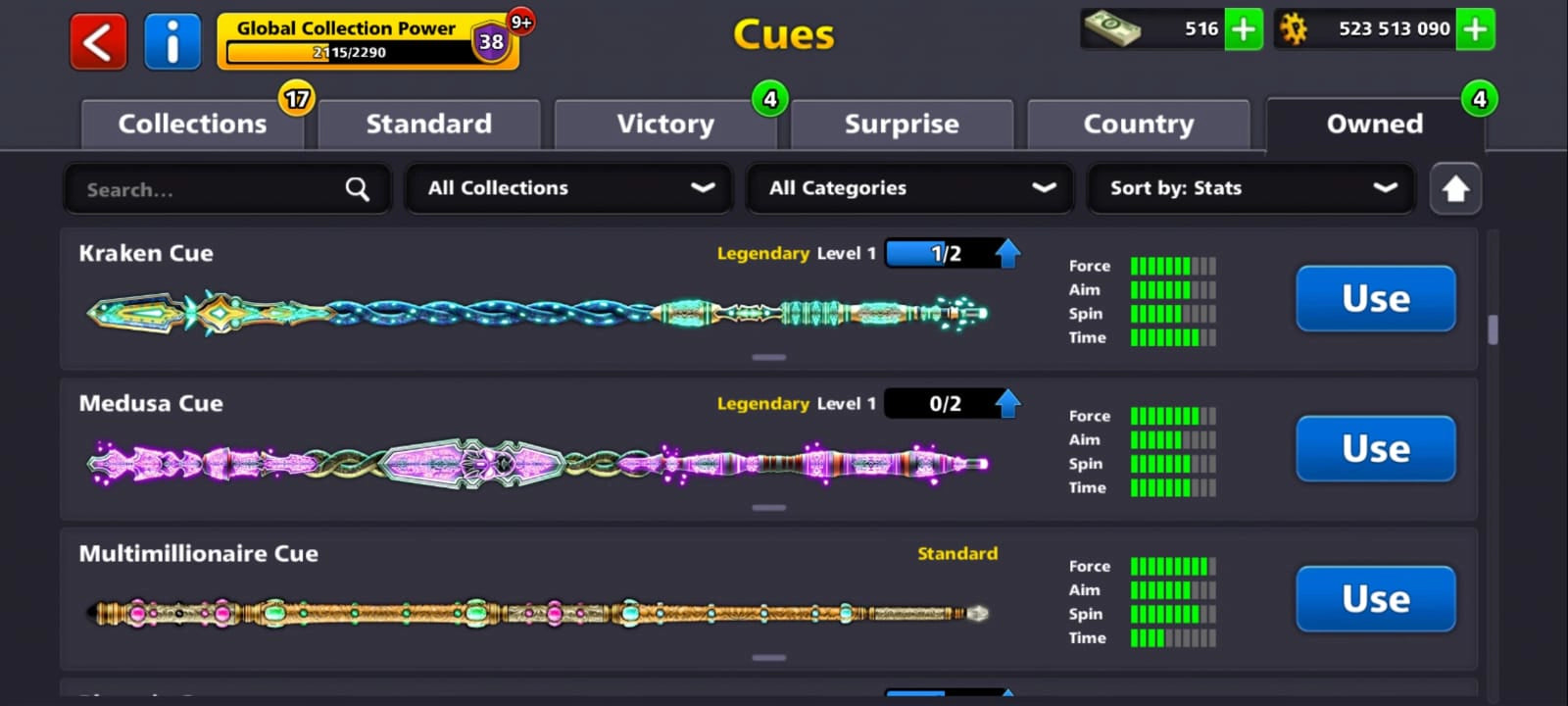 500 مليون كوينز و ٩ عصي أسطورية | حساب 8 Ball Pool