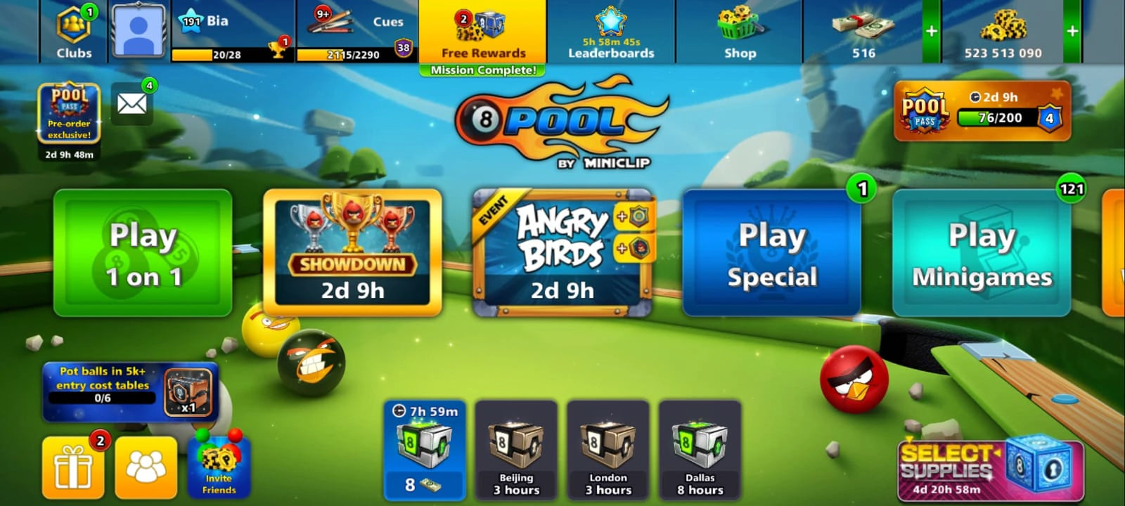 500M Coins | x9 Legendary Cues | 8 Ball Pool Account