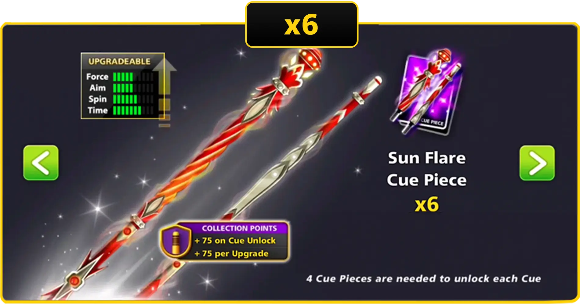 x6 Sun Flare Cue Pieces | 8 Ball Pool - BlackBird Store