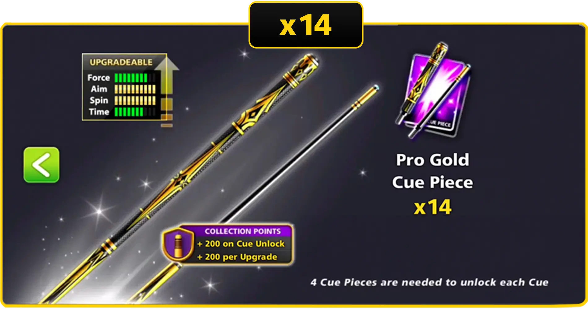 x14 Pro Gold Cue Pieces | 8 Ball Pool - BlackBird Store